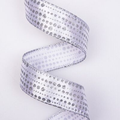 Silbernes Glitzer-Satinband mit Drahtkante 38 mm x 9,1 m – Weiß