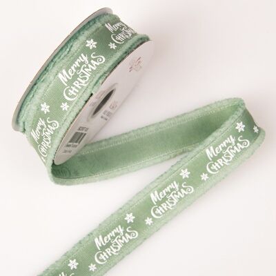 Bords pelucheux, ruban inscription "Merry Christmas" 23 mm x 6,4 m - Vert