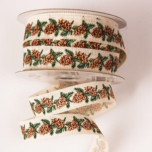 Pine cone pattern Christmas ribbon 16mm x 18m