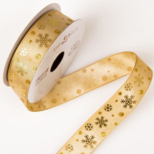 Snowflake Christmas textil ribbon 23mm x 6.4m - Gold