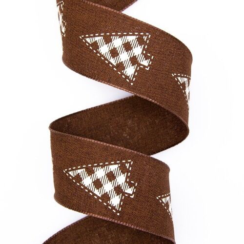 Pine tree patterned Christmas textil ribbon 38mm x 6.4m - Brown