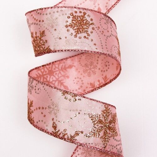 Snowflake Christmas textil ribbon 38mm x 6.4m - Pink