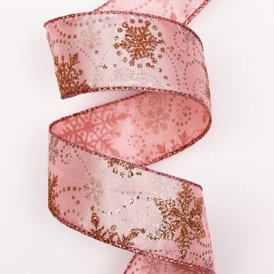 Ruban textile de Noël flocon de neige 38 mm x 6,4 m - Rose