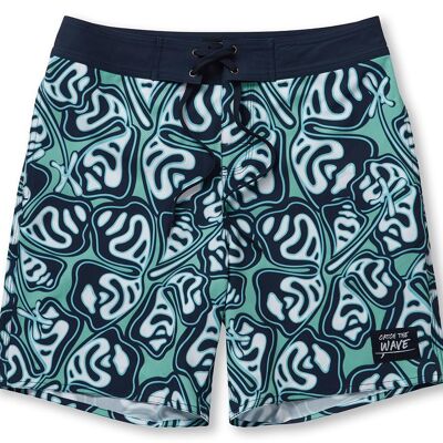 Tropical Green & Blue Hibiscus Boardshorts