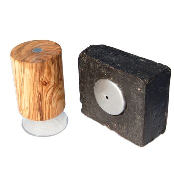 Porte-savon magnétique PISA avec plaque, bois d'olivier 2