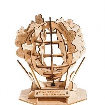 Puzzle Globe hybride en bois 3D à énergie solaire ou à batterie, PZ027, 16x16x19cm 4