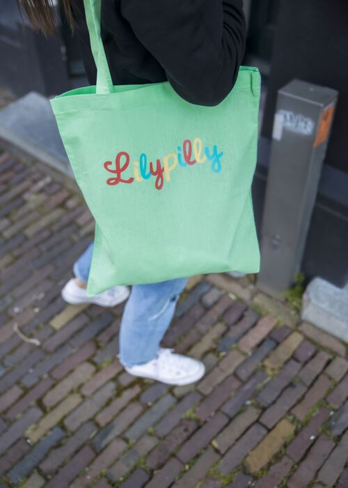 Green cotton shopper with printed Lilypilly artwork