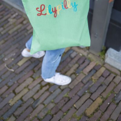 Green cotton shopper with printed Lilypilly artwork