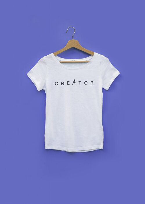 White organic combed cotton shirt with black Creator artwork -CHIC-
