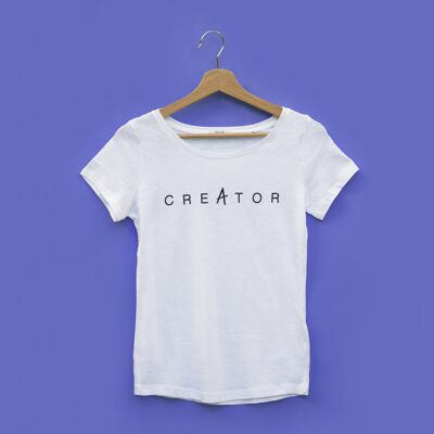 White organic combed cotton shirt with black Creator artwork -CHIC-