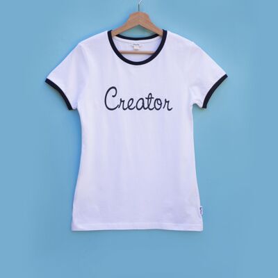 Chemise blanche en coton bio peigné à motif Creator bleu foncé -CHIC-