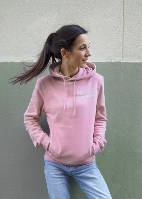 Light pink organic cotton hoodie with white Dreamteam embroidery