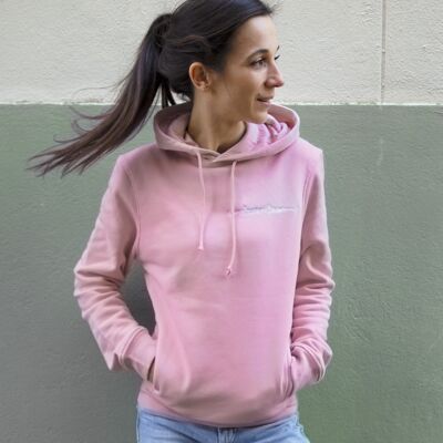 Light pink organic cotton hoodie with white Dreamteam embroidery