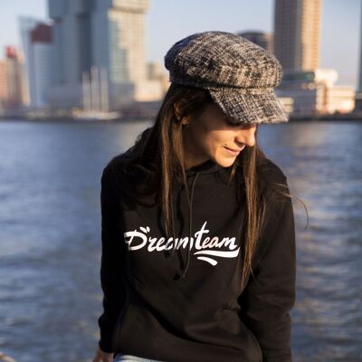 Sudadera con capucha de algodón orgánico negro con ilustraciones blancas de Dreamteam