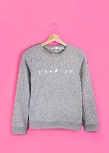 Pull en coton bio gris avec motif Creator blanc 3