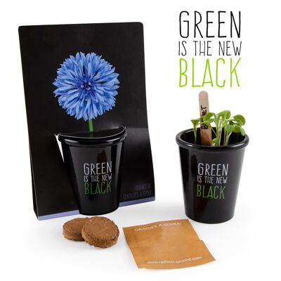 Pot black "Green is the new black"-  Bleuet