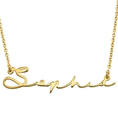 925 Sterling Silver Personalised Signature Name Necklace - Gold - 14," (Chocker length)