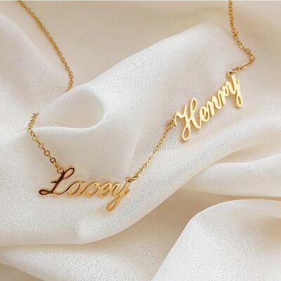 18K Gold Plated Multiple Personalised Name Necklace - Three Names - Gold - 14" (Chocker length)