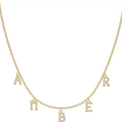 925 Sterling Silver Personalised Name/Initials Pendant Necklace - Gold - 1