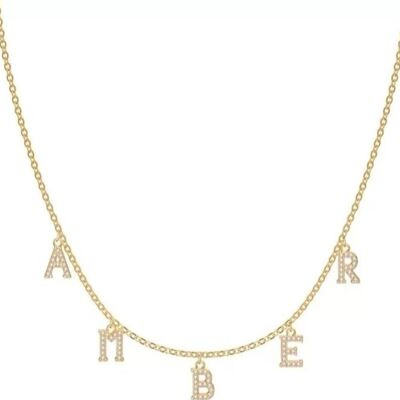 925 Sterling Silver Personalised Name/Initials Pendant Necklace - Gold - 2