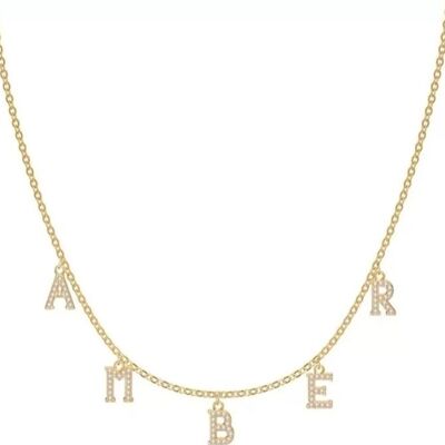 925 Sterling Silver Personalised Name/Initials Pendant Necklace - Gold - 2