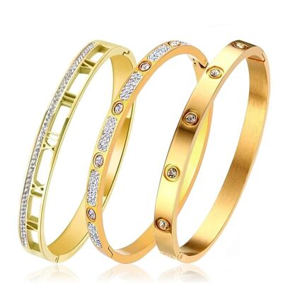 Luxury Cubic Zirconia & Roman Numeric PB Bundle Set - Gold