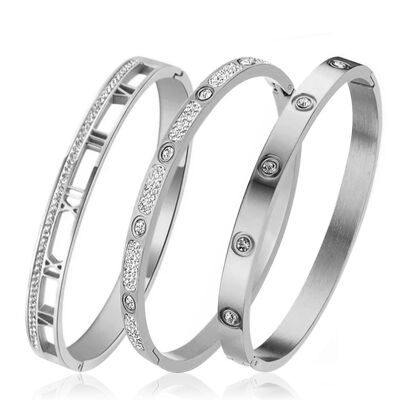 Luxury Cubic Zirconia & Roman Numeric PB Bundle Set - Silver