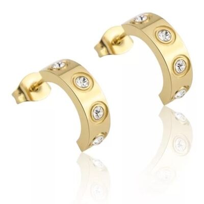 Semi Hoop Cubic Zirconia Stone Earrings - Gold