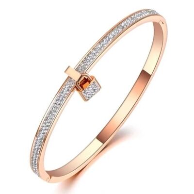 Crystal Deluxe Padlock Bangle - Rose Gold