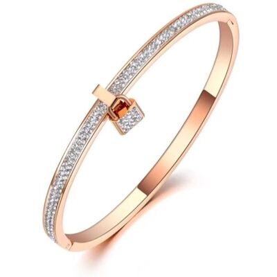 Crystal Deluxe Padlock Bangle - Rose Gold