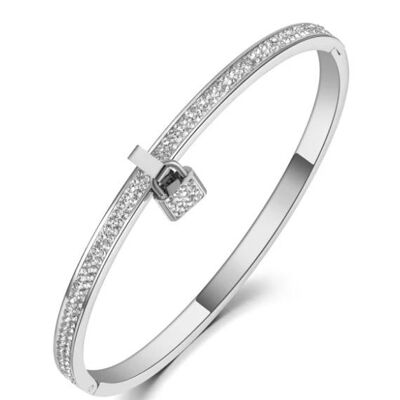 Crystal Deluxe Padlock Bangle - Silver