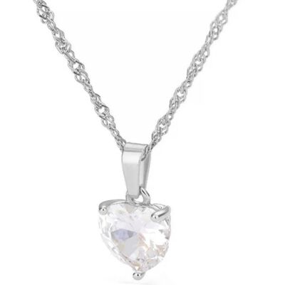 Silver Crystal Heart Thin Rope Chain Necklace