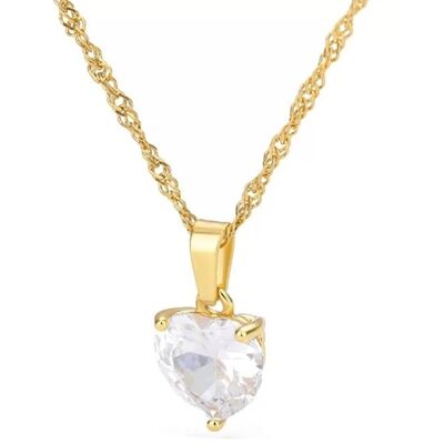 Gold Crystal Heart Thin Rope Chain Necklace