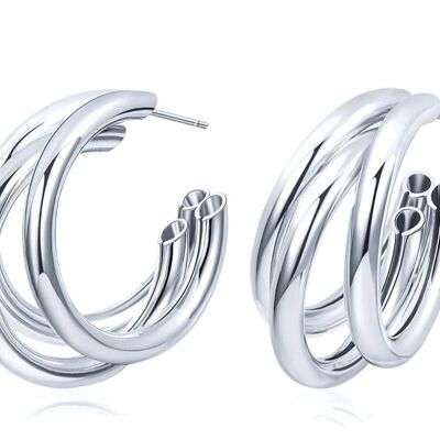 Silver Triple Curve Mini Hoop Earrings
