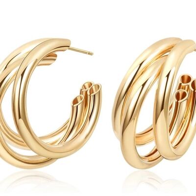 Gold Triple Curve Mini Hoop Earrings