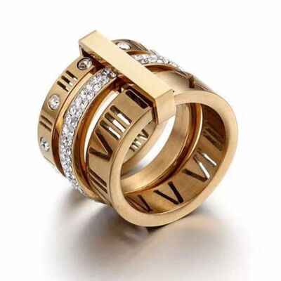 18K Gold Plated Triple Stacked Roman Numeral Band Ring