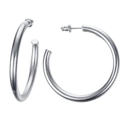 Stainless Steel Open Hoop Earrings - Silver