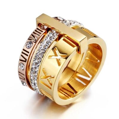 Rose Gold & Gold Triple Stacked Roman Numeral Band Ring