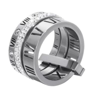 Silver Triple Stacked Roman Numeral Band Ring