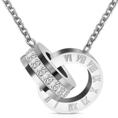 Double Up Roman Numeral Pendant Necklace - Silver