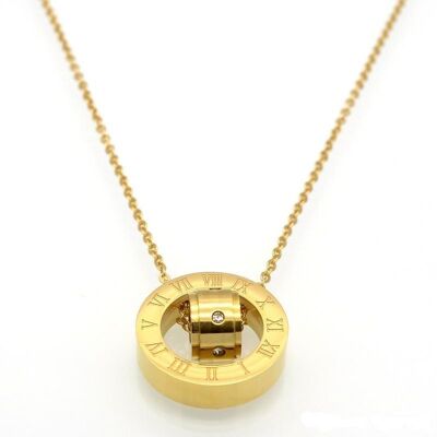 Roman Numeral 3D Circular Pendant Necklace - Gold