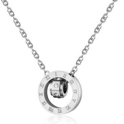 Roman Numeral 3D Circular Pendant Necklace - Silver