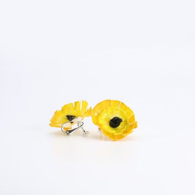 Clip on Sunflower Earrings - Hand painted - Yellow