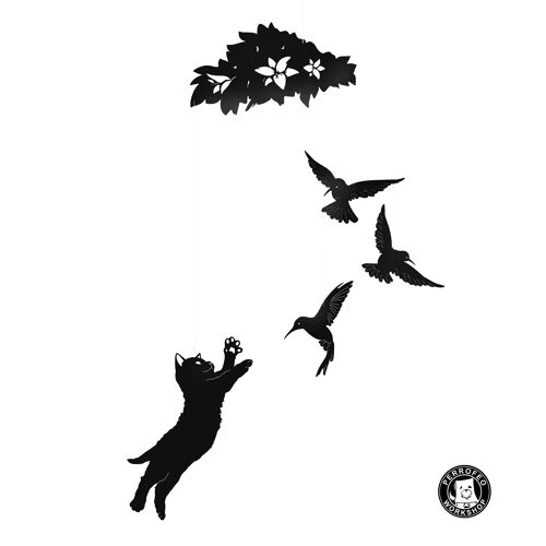 móvil decorativo - Gato y colibrís