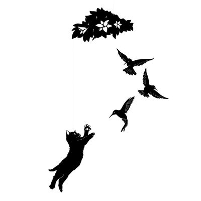 Mobile décoratif en plastique découpé au laser - Chat et colibris