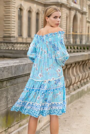 Robe courte à imprimé fleurie col bateau 4