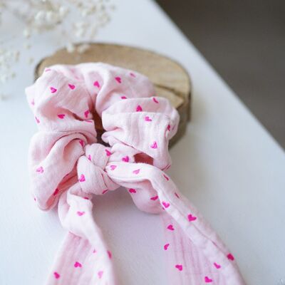 Lucia Pink Hearts Ribbon Scrunchie