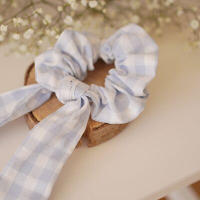 Pale Blue Gingham Jean Ribbon Scrunchie