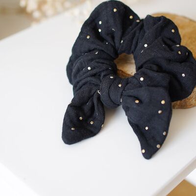 Black Ivy Knot Scrunchie with Golden Dots