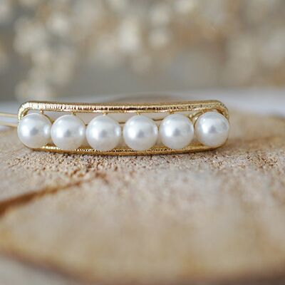 Golden Rachelle Barrette White Pearls